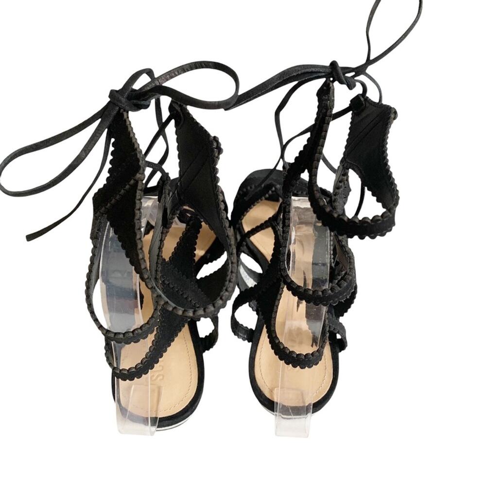 Schutz Ink Black Erlina Soft Sueded Leather Lace Up Gladiator Flat Sandals 8.5 - Picture 7 of 9